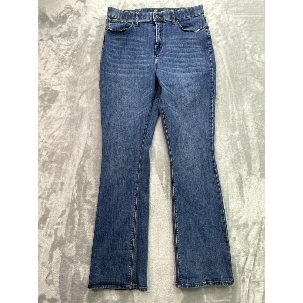NY&Co Barely Bootcut High Rise Jeans Womens 16 Blue Western Cowgirl Boho Whisker